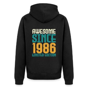 Awesome seit 1986 limitierte Auflage. - Unisex Premium Bio Zip Hoodie - Schwarz - Hinten - Nico (187cm)