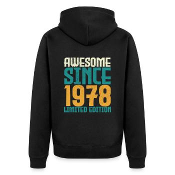 Awesome seit 1978 limitierte Auflage. - Unisex Premium Bio Zip Hoodie - Schwarz - Hinten - Nico (187cm)