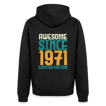 Awesome seit 1971 limitierte Auflage. - Unisex Premium Bio Zip Hoodie - Schwarz - Hinten - Nico (187cm)