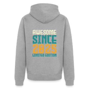 Awesome seit 2025 limitierte Auflage. - Unisex Premium Bio Zip Hoodie - Grau meliert - Hinten - Nico (187cm)