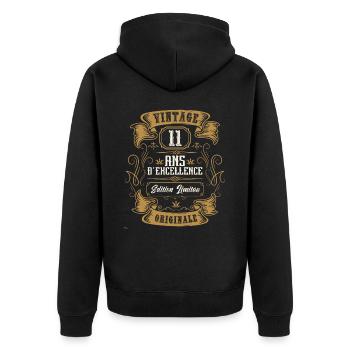 Vintage 11 ans, Idée cadeau d'anniversaire 11 ans. - Veste à capuche bio Premium Unisexe - noir - Dos - Nico (187cm)