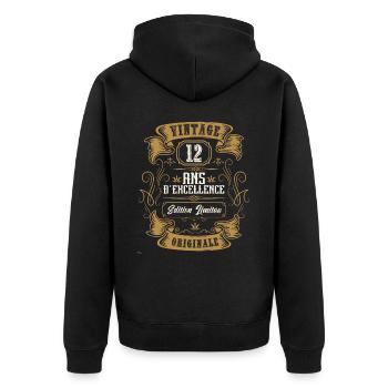 Vintage 12 ans, Idée cadeau d'anniversaire 12 ans. - Veste à capuche bio Premium Unisexe - noir - Dos - Nico (187cm)