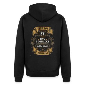 Vintage 27 ans, Idée cadeau d'anniversaire 27 ans. - Veste à capuche bio Premium Unisexe - noir - Dos - Nico (187cm)