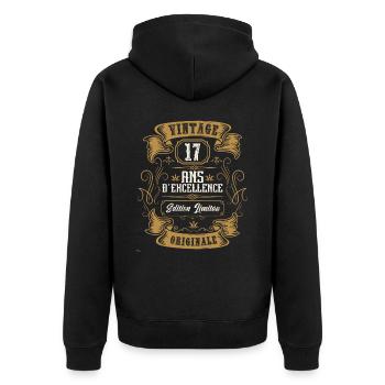 Vintage 17 ans, Idée cadeau d'anniversaire 17 ans. - Veste à capuche bio Premium Unisexe - noir - Dos - Nico (187cm)