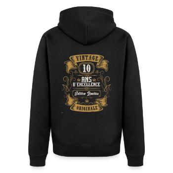 Vintage 10 ans, Idée cadeau d'anniversaire 10 ans. - Veste à capuche bio Premium Unisexe - noir - Dos - Nico (187cm)