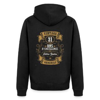 Vintage 31 ans, Idée cadeau d'anniversaire 31 ans. - Veste à capuche bio Premium Unisexe - noir - Dos - Nico (187cm)