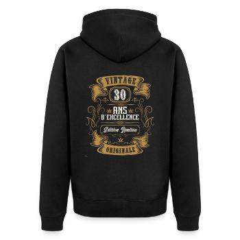 Vintage 30 ans, Idée cadeau d'anniversaire 30 ans. - Veste à capuche bio Premium Unisexe - noir - Dos - Nico (187cm)