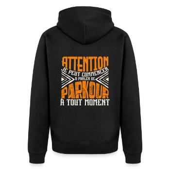 Avertissement, Parkour à tout moment. - Veste à capuche bio Premium Unisexe - noir - Dos - Nico (187cm)
