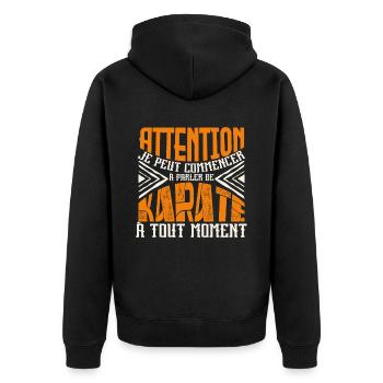 Avertissement, Karaté à tout moment. - Veste à capuche bio Premium Unisexe - noir - Dos - Nico (187cm)