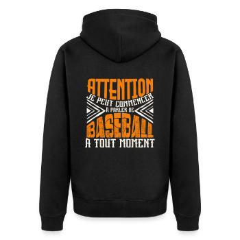 Avertissement, Baseball à tout moment. - Veste à capuche bio Premium Unisexe - noir - Dos - Nico (187cm)