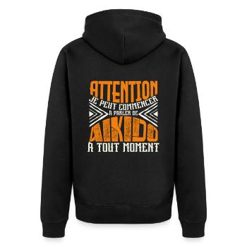 Avertissement, Aïkido à tout moment, Aikido. - Veste à capuche bio Premium Unisexe - noir - Dos - Nico (187cm)