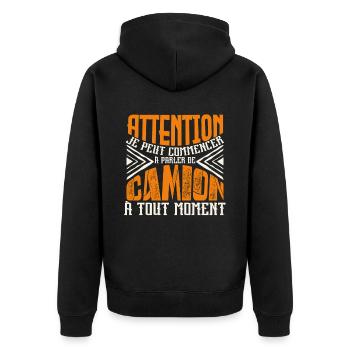 Avertissement, Camion à tout moment. - Veste à capuche bio Premium Unisexe - noir - Dos - Nico (187cm)