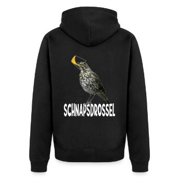 Schnapsdrossel - Redewendung für Frauen und Männer - Unisex Premium Bio Zip Hoodie - Schwarz - Hinten - Nico (187cm)