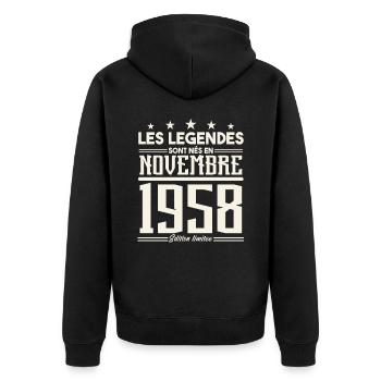Les légendes sont nés en novembre 1958. - Veste à capuche bio Premium Unisexe - noir - Dos - Nico (187cm)