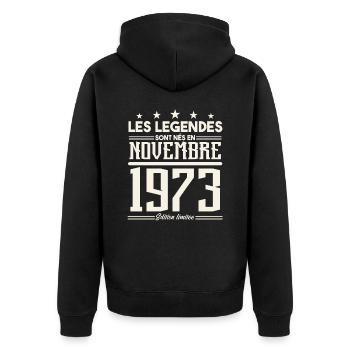 Les légendes sont nés en novembre 1973. - Veste à capuche bio Premium Unisexe - noir - Dos - Nico (187cm)