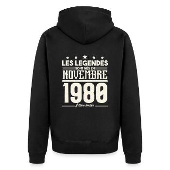 Les légendes sont nés en novembre 1980. - Veste à capuche bio Premium Unisexe - noir - Dos - Nico (187cm)