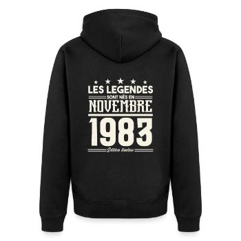 Les légendes sont nés en novembre 1983. - Veste à capuche bio Premium Unisexe - noir - Dos - Nico (187cm)