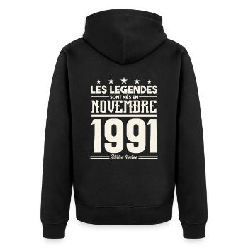 Les légendes sont nés en novembre 1991. - Veste à capuche bio Premium Unisexe - noir - Dos - Nico (187cm)