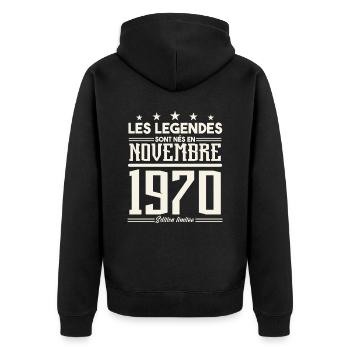 Les légendes sont nés en novembre 1970. - Veste à capuche bio Premium Unisexe - noir - Dos - Nico (187cm)