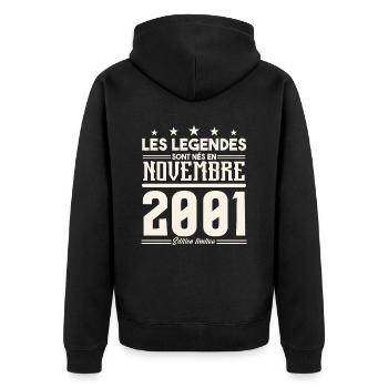 Les légendes sont nés en novembre 2001. - Veste à capuche bio Premium Unisexe - noir - Dos - Nico (187cm)