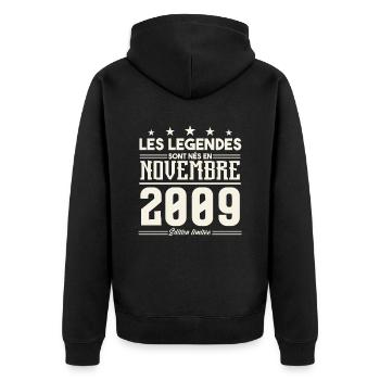 Les légendes sont nés en novembre 2009. - Veste à capuche bio Premium Unisexe - noir - Dos - Nico (187cm)