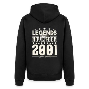 Legenden werden im November 2001 geboren.Geschenkjubiläum - Unisex Premium Bio Zip Hoodie - Schwarz - Hinten - Nico (187cm)