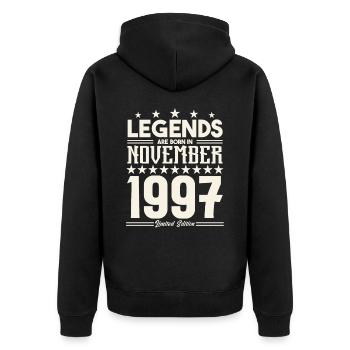 Legenden werden im November 1997 geboren.Geschenkjubiläum - Unisex Premium Bio Zip Hoodie - Schwarz - Hinten - Nico (187cm)