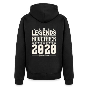 Legenden werden im November 2020 geboren.Geschenkjubiläum - Unisex Premium Bio Zip Hoodie - Schwarz - Hinten - Nico (187cm)