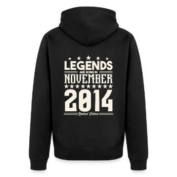 Legenden werden im November 2014 geboren.Geschenkjubiläum - Unisex Premium Bio Zip Hoodie - Schwarz - Hinten - Nico (187cm)