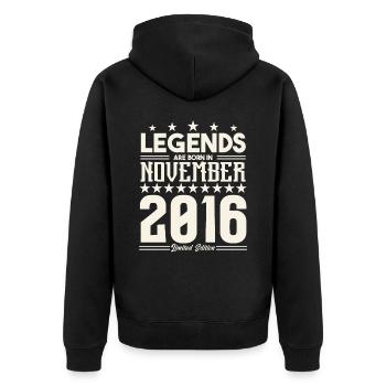 Legenden werden im November 2016 geboren.Geschenkjubiläum - Unisex Premium Bio Zip Hoodie - Schwarz - Hinten - Nico (187cm)