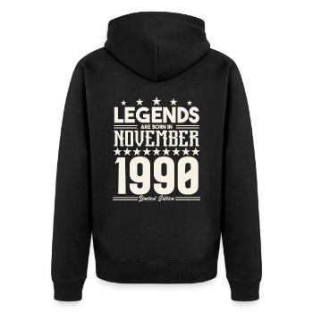 Legenden werden im November 1990 geboren.Geschenkjubiläum - Unisex Premium Bio Zip Hoodie - Schwarz - Hinten - Nico (187cm)