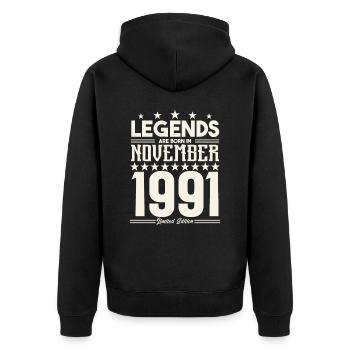 Legenden werden im November 1991 geboren.Geschenkjubiläum - Unisex Premium Bio Zip Hoodie - Schwarz - Hinten - Nico (187cm)