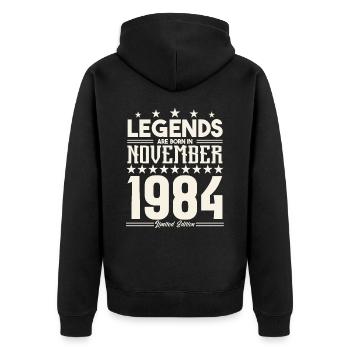 Legenden werden im November 1984 geboren.Geschenkjubiläum - Unisex Premium Bio Zip Hoodie - Schwarz - Hinten - Nico (187cm)