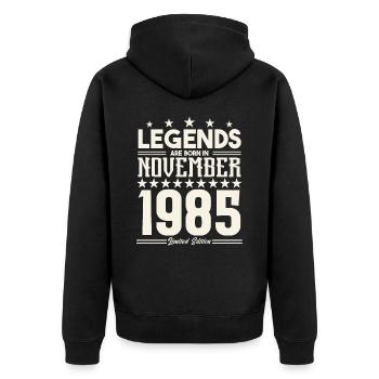 Legenden werden im November 1985 geboren.Geschenkjubiläum - Unisex Premium Bio Zip Hoodie - Schwarz - Hinten - Nico (187cm)