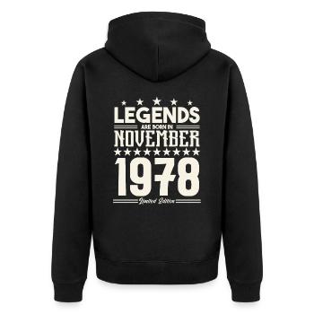Legenden werden im November 1978 geboren.Geschenkjubiläum - Unisex Premium Bio Zip Hoodie - Schwarz - Hinten - Nico (187cm)