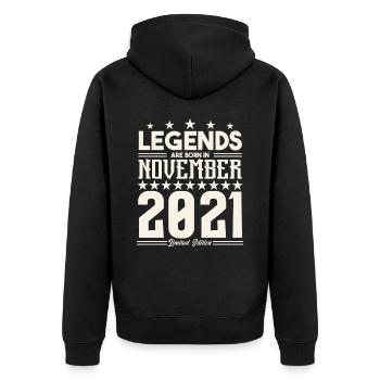 Legenden werden im November 2021 geboren.Geschenkjubiläum - Unisex Premium Bio Zip Hoodie - Schwarz - Hinten - Nico (187cm)