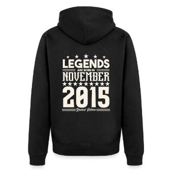 Legenden werden im November 2015 geboren.Geschenkjubiläum - Unisex Premium Bio Zip Hoodie - Schwarz - Hinten - Nico (187cm)