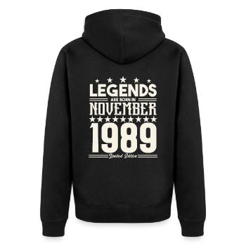 Legenden werden im November 1989 geboren.Geschenkjubiläum - Unisex Premium Bio Zip Hoodie - Schwarz - Hinten - Nico (187cm)