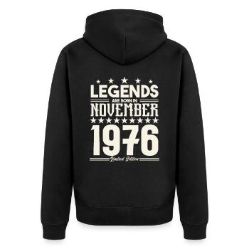 Legenden werden im November 1976 geboren.Geschenkjubiläum - Unisex Premium Bio Zip Hoodie - Schwarz - Hinten - Nico (187cm)