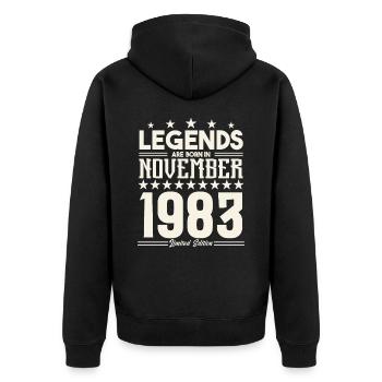 Legenden werden im November 1983 geboren.Geschenkjubiläum - Unisex Premium Bio Zip Hoodie - Schwarz - Hinten - Nico (187cm)