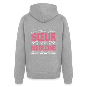 J'ai deux titres Sœur et Médecine. Cadeau soeur. - Veste à capuche bio Premium Unisexe - gris chiné - Dos - Nico (187cm)