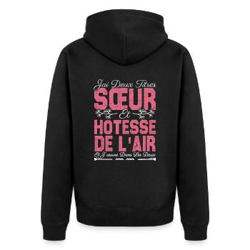 J'ai deux titres Sœur et hôtesse de l'air. soeur . - Veste à capuche bio Premium Unisexe - noir - Dos - Nico (187cm)
