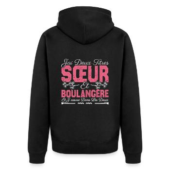 J'ai deux titres Sœur et Boulangère. Cadeau soeur. - Veste à capuche bio Premium Unisexe - noir - Dos - Nico (187cm)