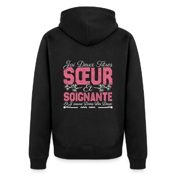 J'ai deux titres Sœur et Soignante. Cadeau soeur . - Veste à capuche bio Premium Unisexe - noir - Dos - Nico (187cm)