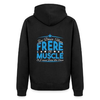 J'ai deux titres frère et Muscle. Cadeau frère. - Veste à capuche bio Premium Unisexe - noir - Dos - Nico (187cm)