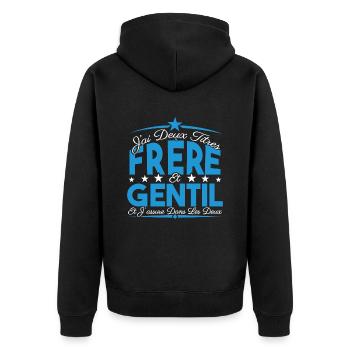 J'ai deux titres frère et Gentil. Cadeau frère. - Veste à capuche bio Premium Unisexe - noir - Dos - Nico (187cm)
