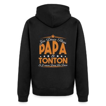 J'ai deux titres Papa et Tonton, Cadeau Papa. - Veste à capuche bio Premium Unisexe - noir - Dos - Nico (187cm)