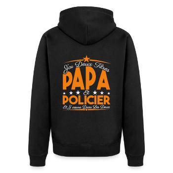 J'ai deux titres Papa et Policier, Cadeau Papa. - Veste à capuche bio Premium Unisexe - noir - Dos - Nico (187cm)