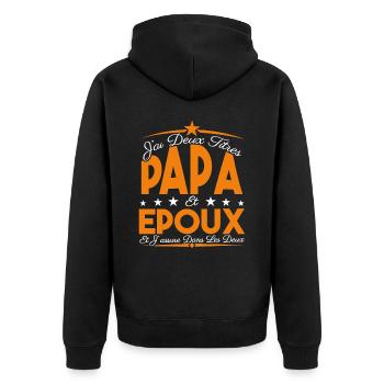 J'ai deux titres Papa et Epoux, Cadeau Papa. - Veste à capuche bio Premium Unisexe - noir - Dos - Nico (187cm)