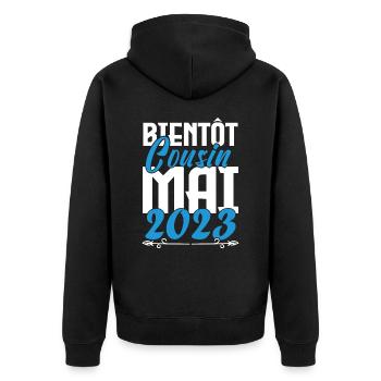 Cadeau Annonce grossesse bientôt Cousin Mai 2023. - Veste à capuche bio Premium Unisexe - noir - Dos - Nico (187cm)